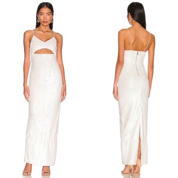 NWT Alice + Olivia Valli Cut Out Cami Dress - White Sequins | Size 4 - Picture 1 of 11